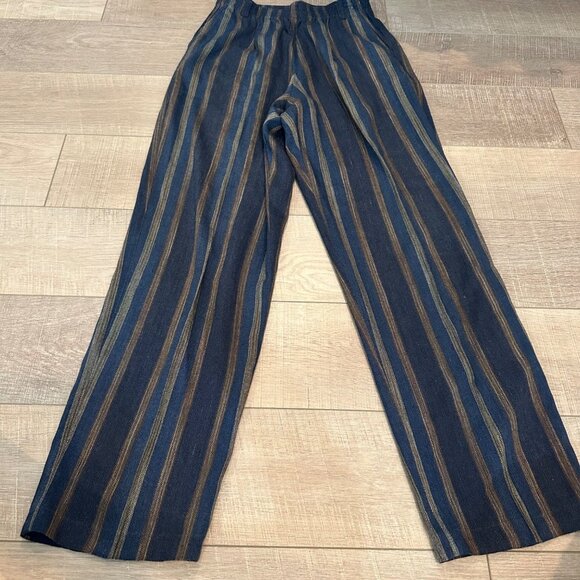 LIZWEAR WOMENS MEDIUM LINEN BLEND STRIPED BLUE PULL ON PANTS - Picture 1 of 8